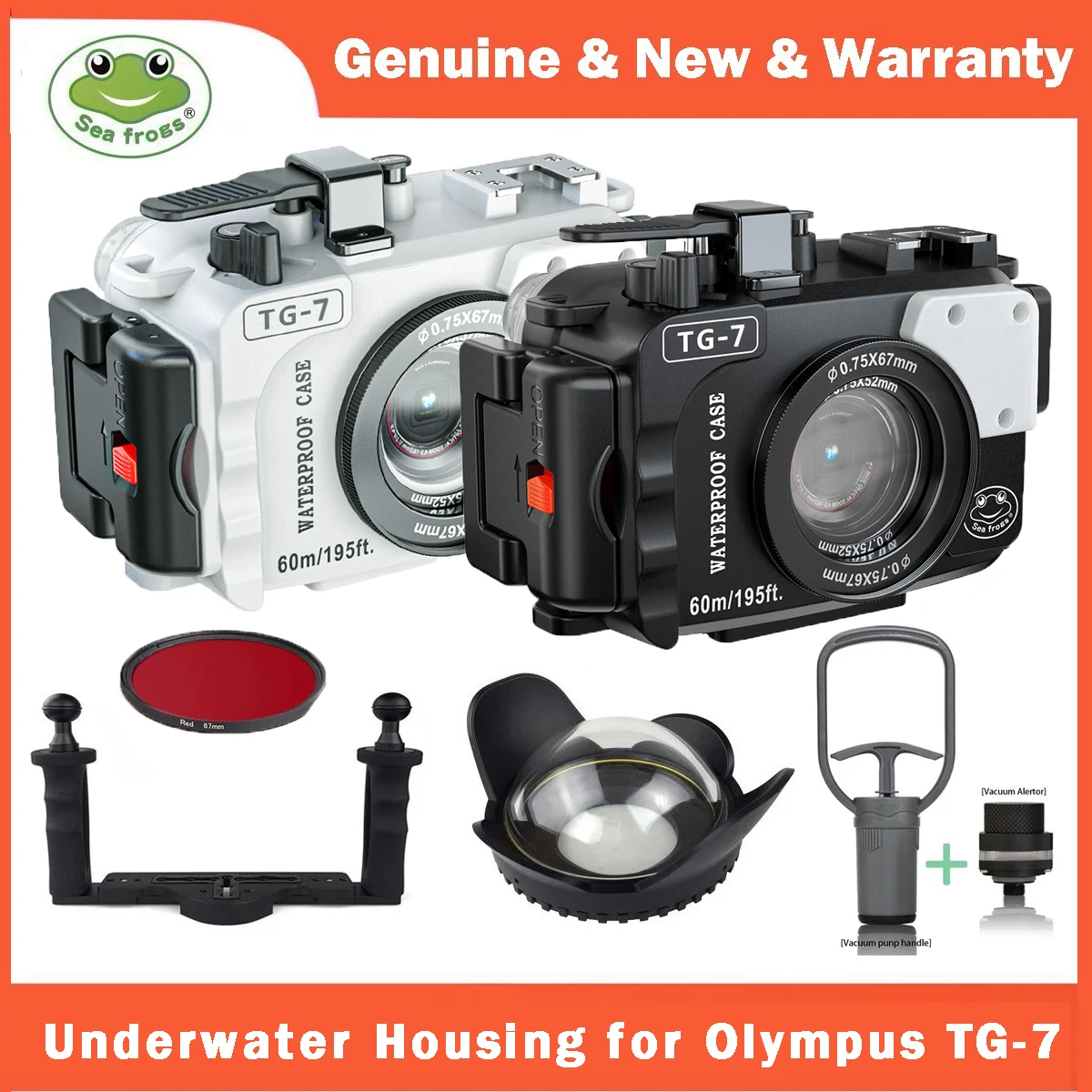 Kit Custodia Per Fotocamera Subacquea Seafrogs 60M/195Ft Per Olympus Tg-7 Tg7 Con Doppia Porta In Fibra Ottica
