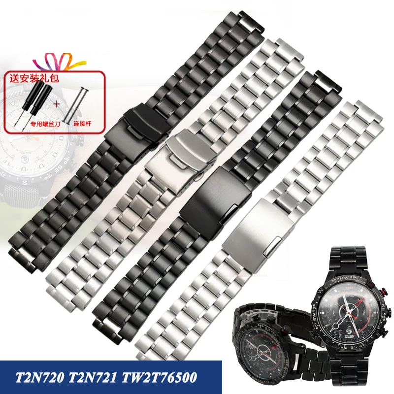 Cinturino In Acciaio Inossidabile Solido 24*16Mm Per Timex T2N720 T2N721 Tw2T6300 Tw2R55500 Tw2T6400 T2N721 Cinturino Per Orologio Da Uomo