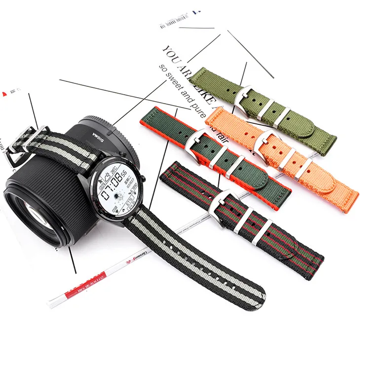 Nuovo Arrivato Per Citizen Seiko Casio Timex Army Green Khaki Black Hamilton Cinturino In Nylon Cinturino In Tela 20 22Mm Bracciale