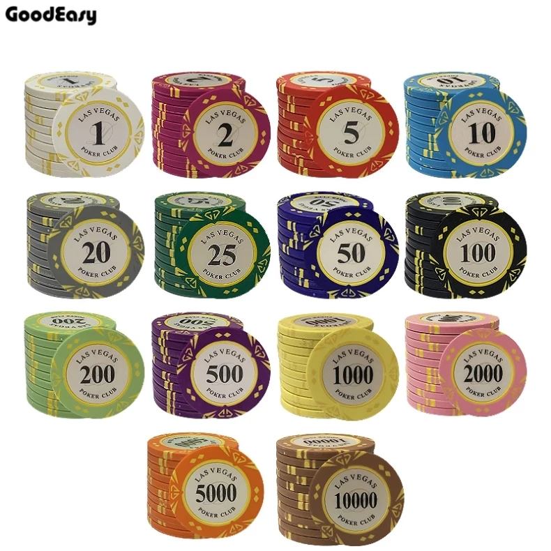 10 Pz/Set 14G Casino Baccarat Crown Las Vegas Design Clay Poker Chips Metallo Interno Con Adesivo Trim