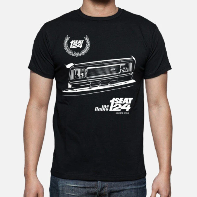 T-Shirt Vintage Classic Spain Car S E A T Seat 124 Fi Front Face. Nuova Maglietta Casual Da Uomo Con Scollo A Manica Corta In Cotone 100%