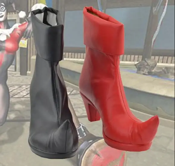 Quinn Shoes Cosplay Stivali Da Donna Black Red Clown Cos Tacco Alto In Pelle Pu
