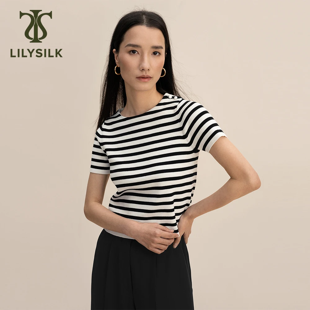 Lilysilk Silk Kniited Tee For Women 2023 Summer New Girocollo Manica Corta Smature Skinny Top Abiti Classici Spedizione Gratuita