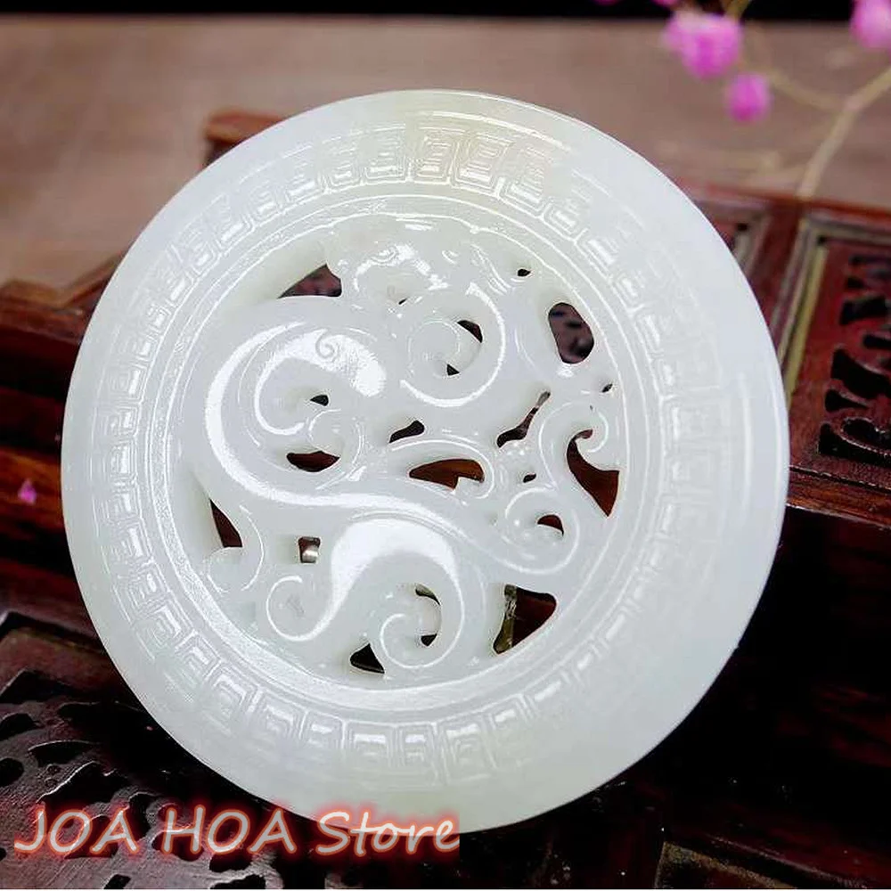 Ciondolo Drago Antico Di Giada Hetian Naturale Certificato Genuino Metodo Antico Seiko Carving Perfect Exquisite White-Jade Necklace