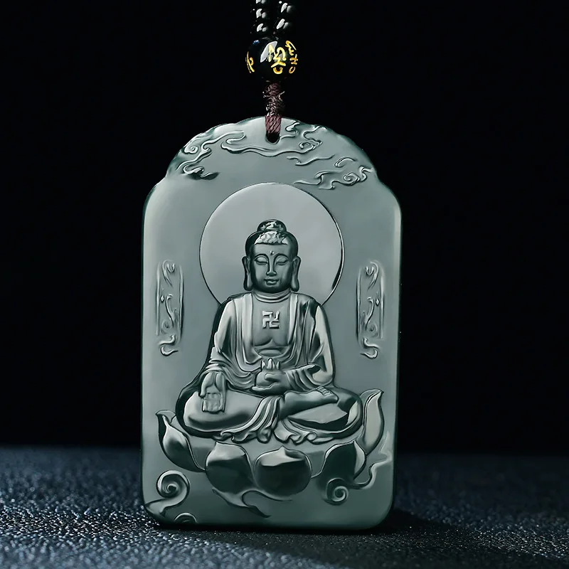 Natural Hetian Jade Qing-Jade Lotus Buddha Ciondolo Seiko Collana Con Ciondolo In Giada Intagliata Su Entrambi I Lati Gioielleria Raffinata