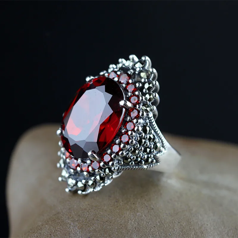 Bocai New S925 Silver Jewelry Classic Silver Seiko Lady Garnet Ring Atmosphere