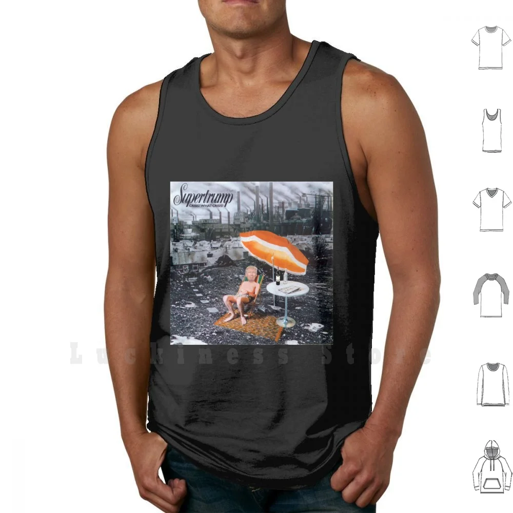 Supertrump Qual È La Situazione??? Canotte Gilet 100% Cotone Donald Trump Donald Trump Super Tramp Crisis What 70S Retro Vintage
