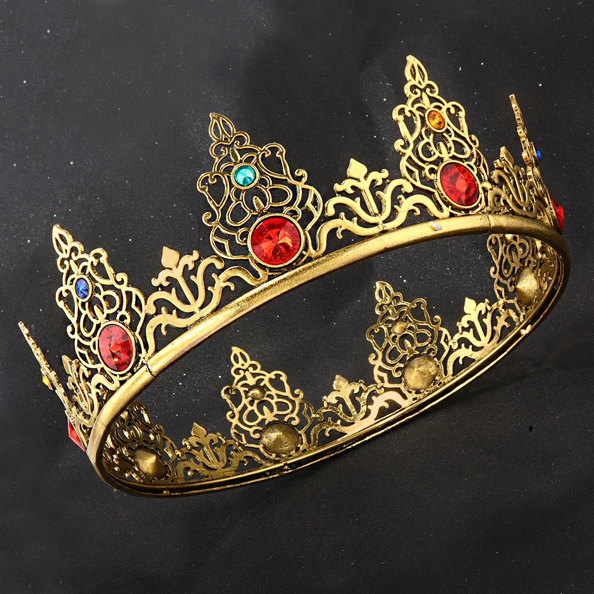 King Imperial Crowns For Men Red Crystal Round Gold Royal Crowns And Coronets Prince Diadas Pageant Costume Accessori Per Capelli