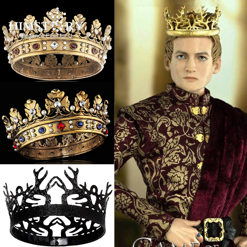 Himstory Royal King Crown For Men Full Round Baroque Vintage Big Diaras Crowns Prom Diadem Party Costume Accessori Per Capelli