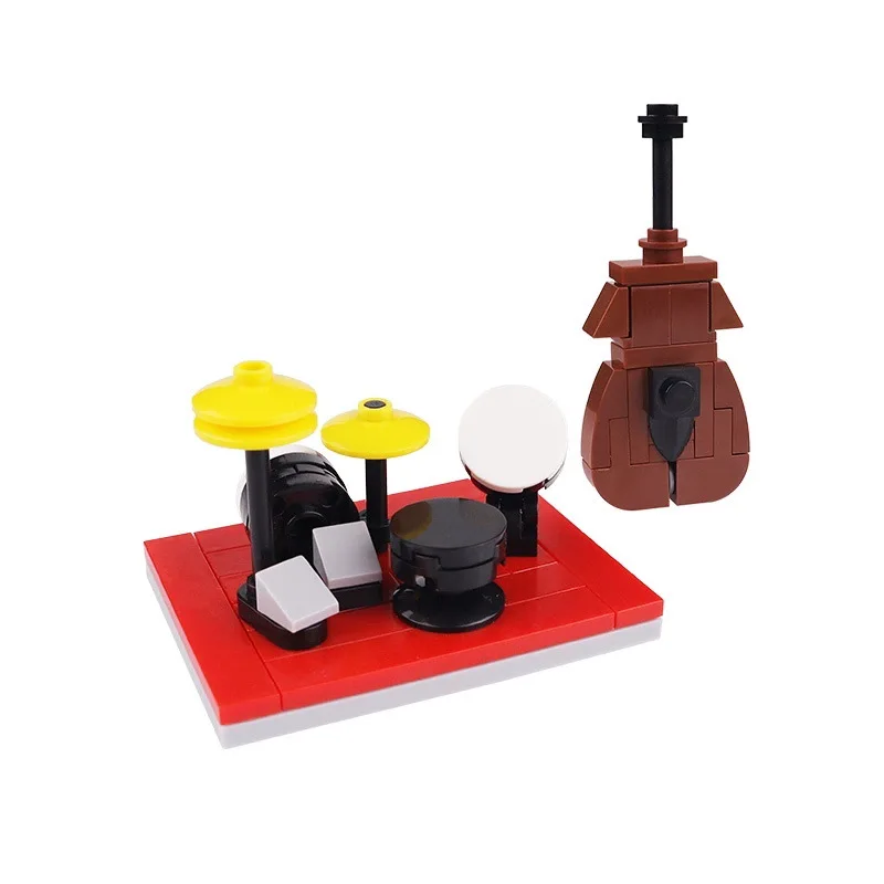 Music Room City Moc Building Blocks Scene Frame Parts Mattoni Giocattoli Kit Pianoforte Jazz Drum Violoncello Musicista Compatibile Con Lego