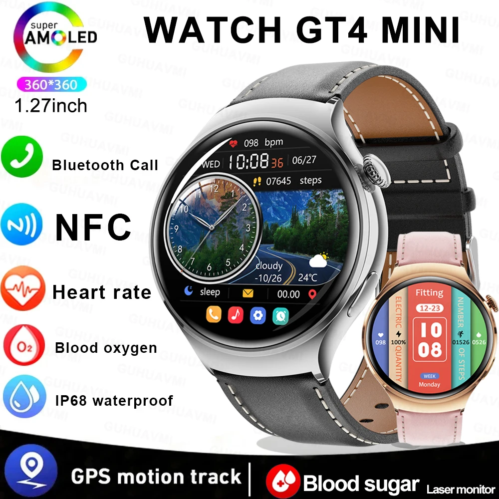 2024 Nuovo Orologio Gt4 Mini Blood Sugar Smartwatch Gps Tracker Schermo Amoled Health Monitor Bluetooth Call Smartwatch Orologio Sportivo
