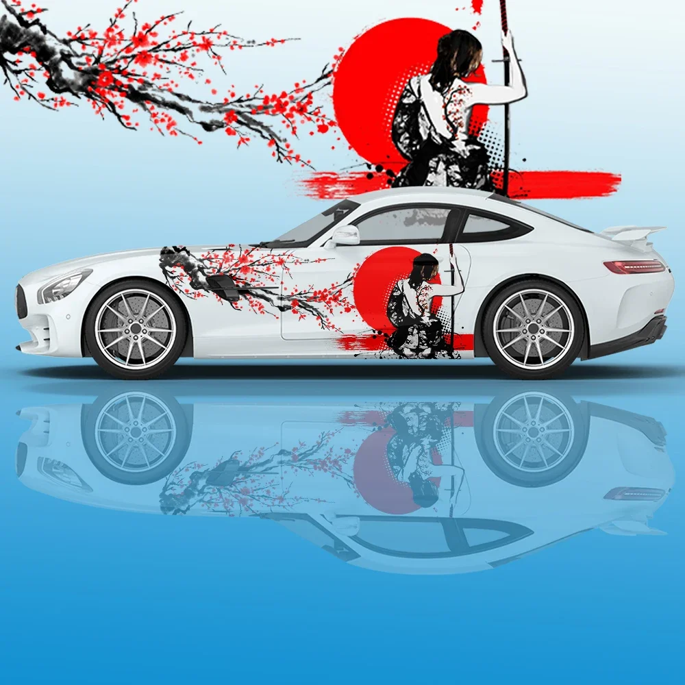 Geisha Giapponese Plum Blossom Ink Painting Car Decal Side Graphic Vinyl Decal Modificato Racing Print Decoration Ita Decal Sticker