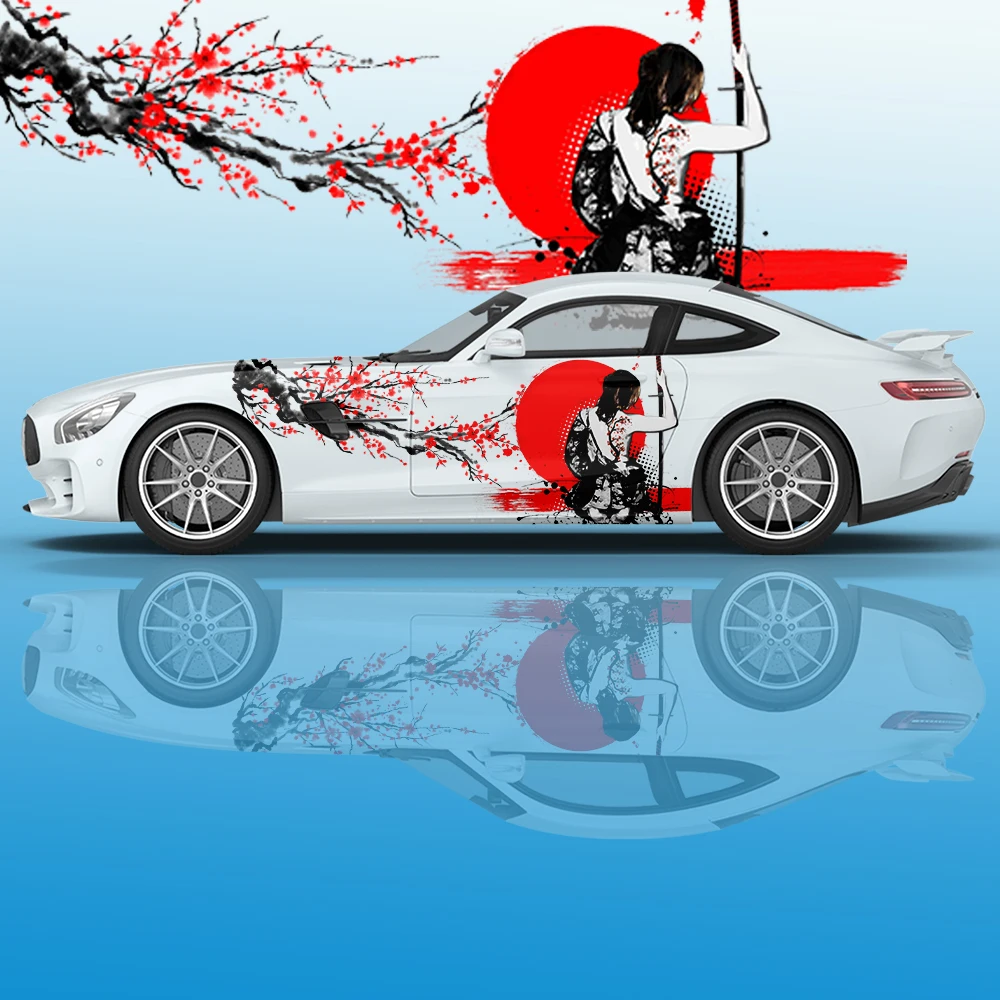 Geisha Giapponese Plum Blossom Ink Painting Car Decal Side Graphic Vinyl Decal Modificato Racing Print Decoration Ita Decal Sticker