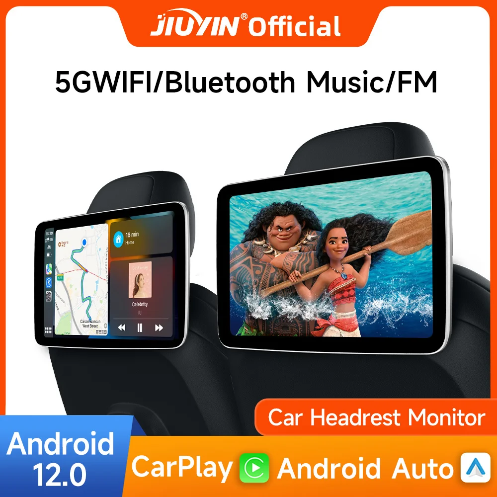 Jiuyin Schermi Per Auto Monitor Per Sedile Posteriore Poggiatesta Schermo Tv Android Auto Carplay Wifi Movie/Netflix/Youtube Lettore Video Online