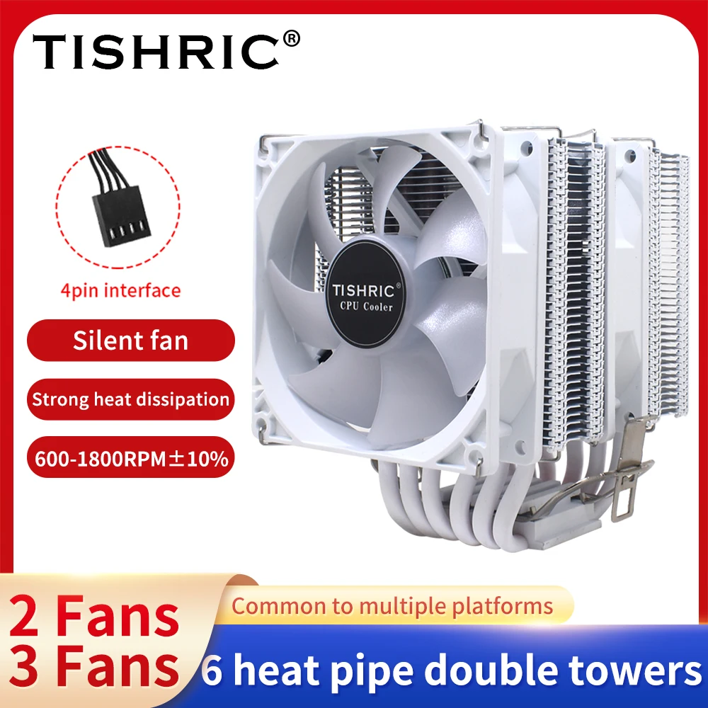Tishric Processore Cooler Cpu Cooler Fan 4 6 Heat Pipes 4Pin Pwm Pc Silenzioso Intel Lga2011 115X 1700 775 X79 X99 Am3 Am4