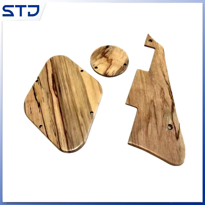 Chitarra Fatta A Mano In Acero Spalted Gibson Les Paul Pickguard + Piastra Di Copertura Posteriore + Copertura Della Cavità Dell'Interruttore