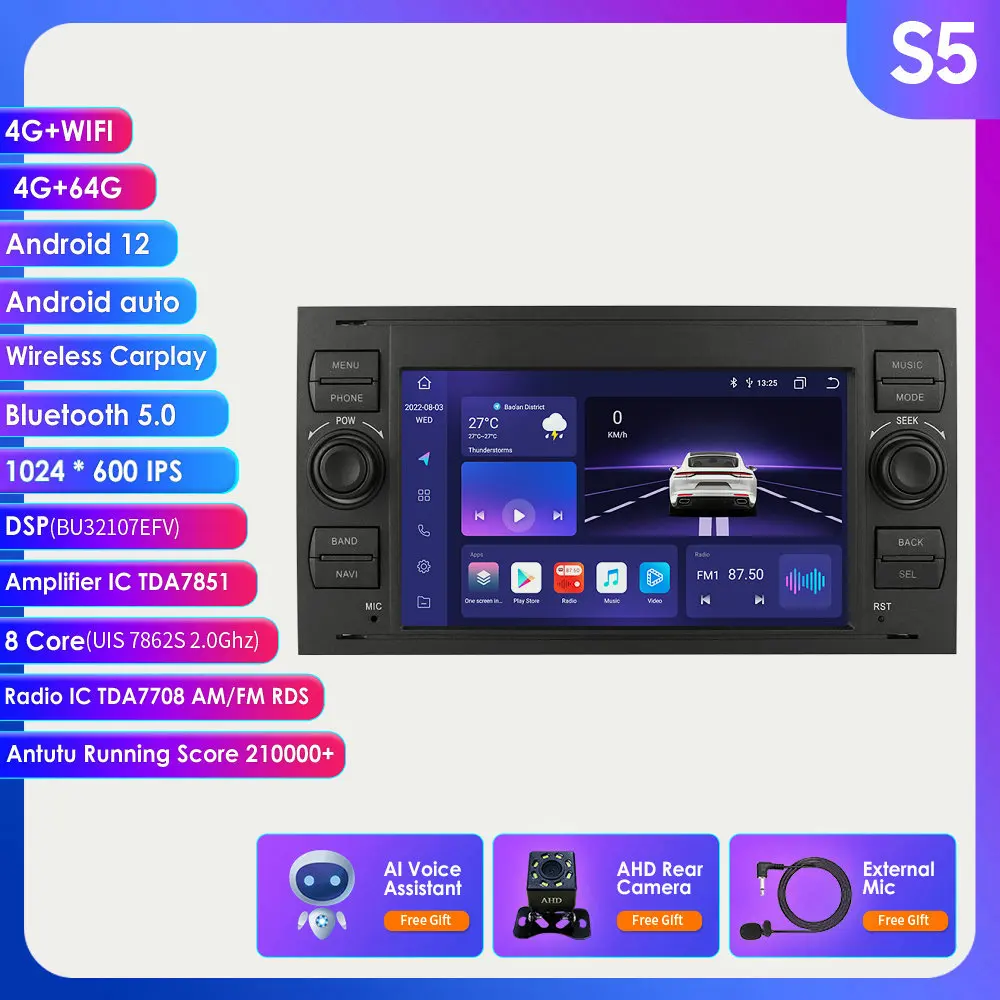 Lettore Multimidia Autoradio Android Per Ford Mondeo S-Max Focus C-Max Galaxy Fiesta Transit Connect Kuga Auto Gps Navi Carplay