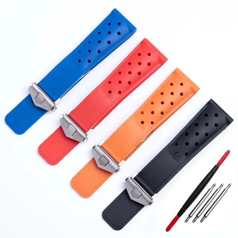 Cinturino In Silicone Traspirante Da 22Mm Per Cinturino Tag Heuer F1 Caz201 Waz2113 Caz1010 Cinturino In Gomma Morbida Fibbia Pieghevole