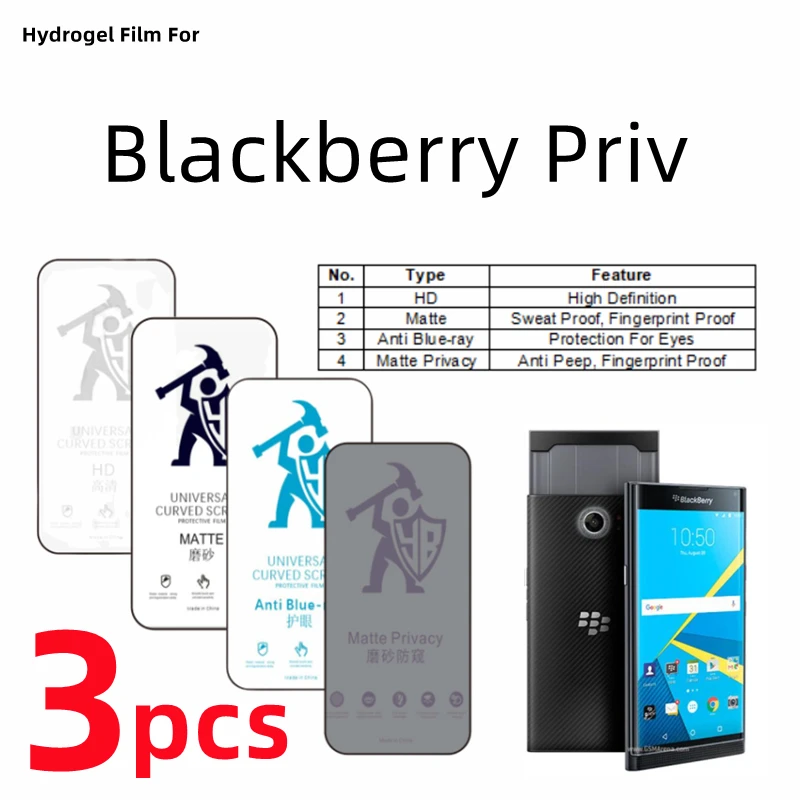 3Pcs Hd Hydrogel Film Per Blackberry Priv Matte Screen Protector Per Blackberry Priv Eye Care Anti Spy Privacy Pellicola Protettiva