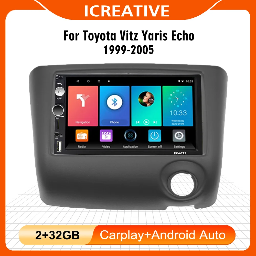 Per Toyota Vitz Yaris Echo 1999-2005 7 Pollici 2 Din Car Multimedia Player Head Unit Con Telaio Gps Navigazione Android Autoradio