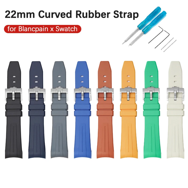 Cinturino In Gomma Curvo Per Interfaccia Dedicata Blancpain X Swatch Fibbia In Acciaio Inossidabile 22Mm Uomo Donna Sostituisci Cinturino + Strumenti