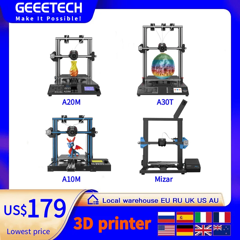 Stampante 3D Professionale Geeetech A30T A20M A10M A10T Mix-Color, Gt2560 V4.1B Mb, Prusa I3 Macchina Da Stampa 3D Ad Assemblaggio Rapido E Facile