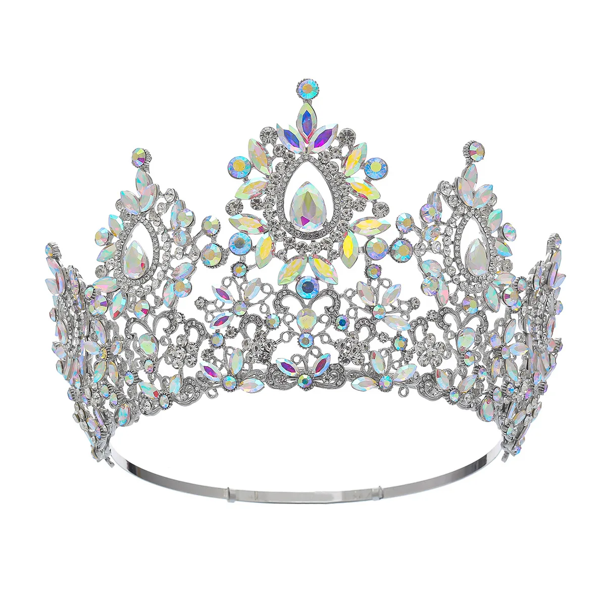 Miss Universe Royal Queen Diademi Round Sliver Alloy Metal Ab Crystal Corone Medievali Donne Pageant Diadem Costume Copricapo