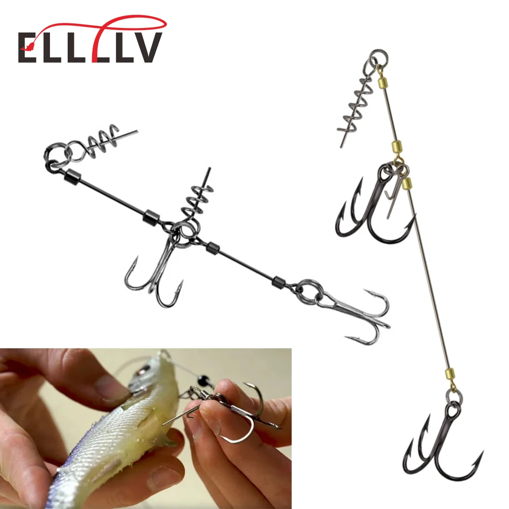 Ellllv S M L Fishing Soft Lure Steel Wire Rig Doppi Ganci Tripli Set Con Perno A Vite Soft Lure Stinger Rigs Attrezzatura Da Pesca