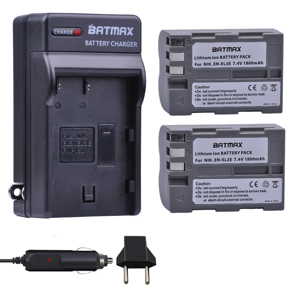 Batmax 2Pc En-El3E En El3E Enel3E Battery + Charger Kit Per Nikon D300S D300 D100 D200 D700 D70S D80 D90 D50 Mh-18A