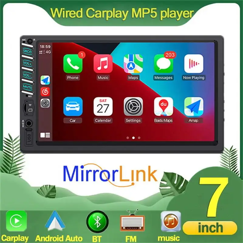 7 Pollici Touch Hd Screen Carplay Lettore Mp5 Car Multimedia Stereo Carplay Android Auto Radio Usb Bt Tf Card 12Led Hd Reverse Camera