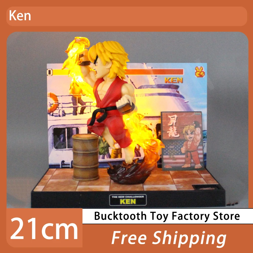 21Cm Street Fighter Ken Masters Anime Figure Chun-Li Action Figures Chun-Li Statue Con Luce Da Collezione Decora Model Toy Gifts