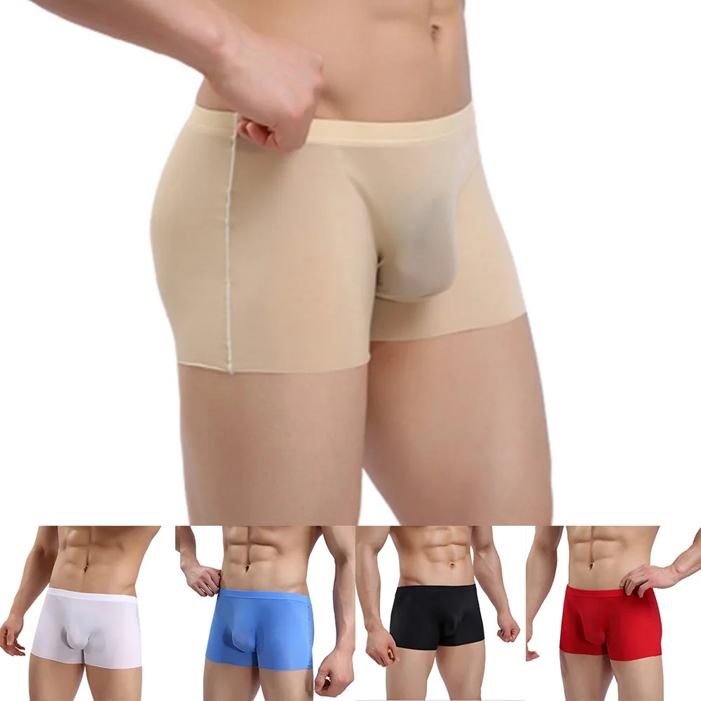 Ice Silk Seamless Mens Penis Big Pouch Boxer Slip Mutandine Trasparenti Ultrasottili Biancheria Intima Sexy Tronchi Boxer Piatti Traspiranti