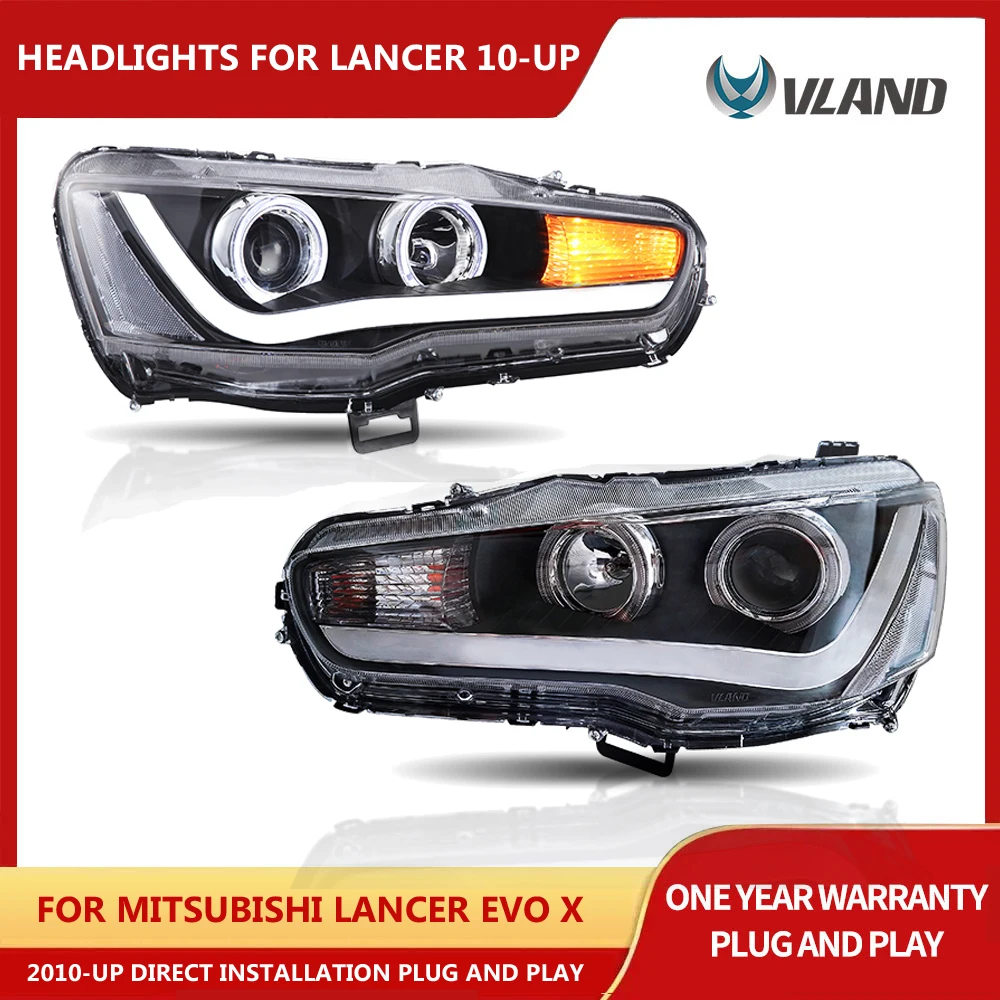 Vland Fari A Led Per 2010-Up Mitsubishi Lancer Evo X Full Nero Sequenziale Un Set