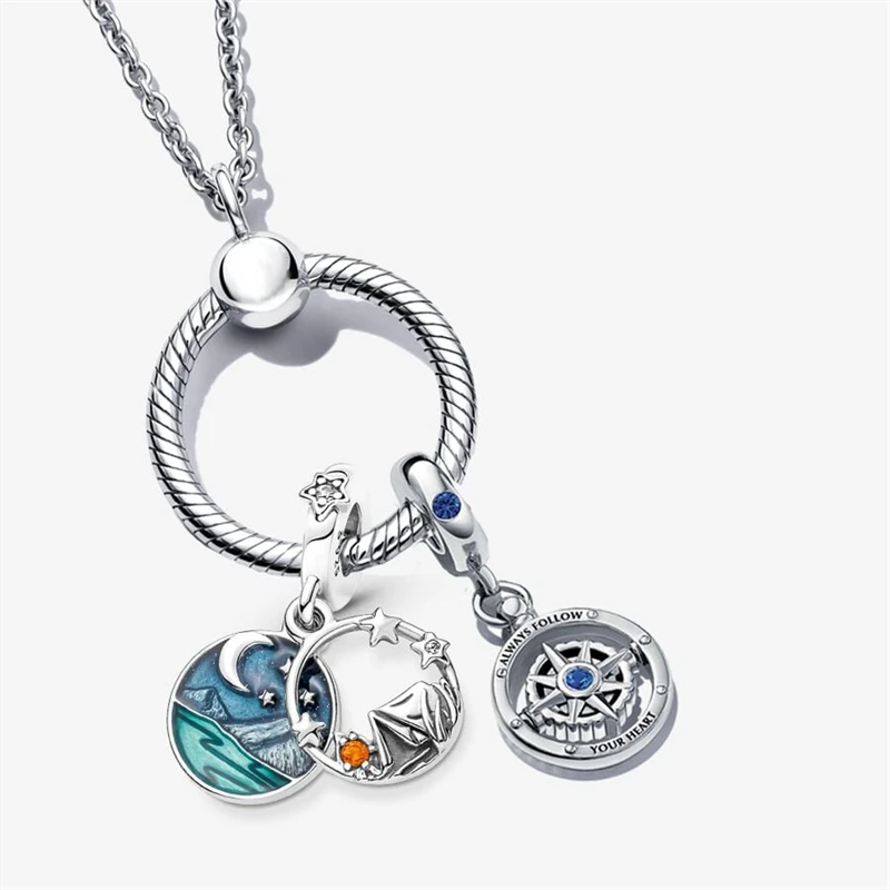 Ciondoli In Argento Sterling 925 Spinning Camping Sky O Pendenti Ciondola Set Collana Adatta A Braccialetti Pandora Originali Creazione Di Gioielli