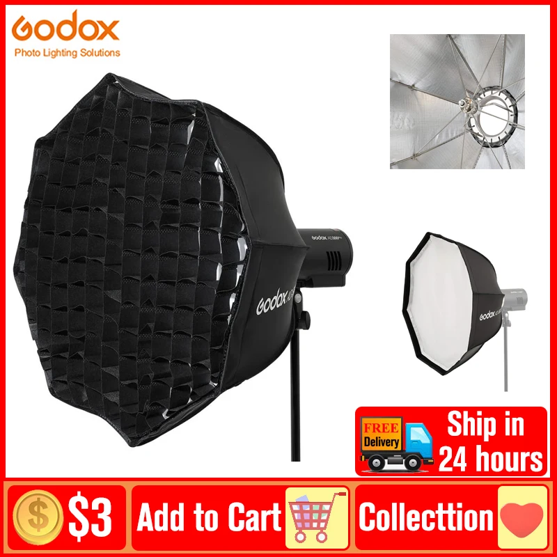 Godox Ad-S60S Ads60S Softbox Ombrello Ottagonale Da 60Cm Con Griglia A Nido D'Ape Scatola Morbida Da Esterno Per Godox Ad400 Pro Ad300 Pro Ml60