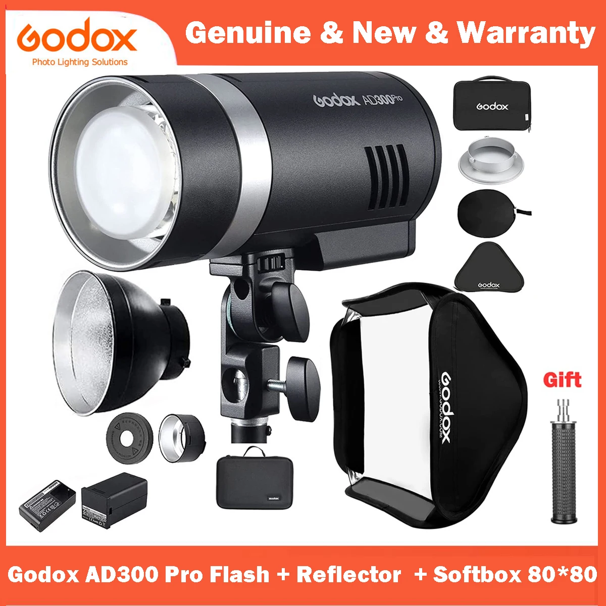 Godox Ad300 Pro Outdoor Flash Strobe Per Canon Sony Nikon Fuji Olympus Panasonic 2600Mah Batteria Al Litio Con Riflettore Softbox