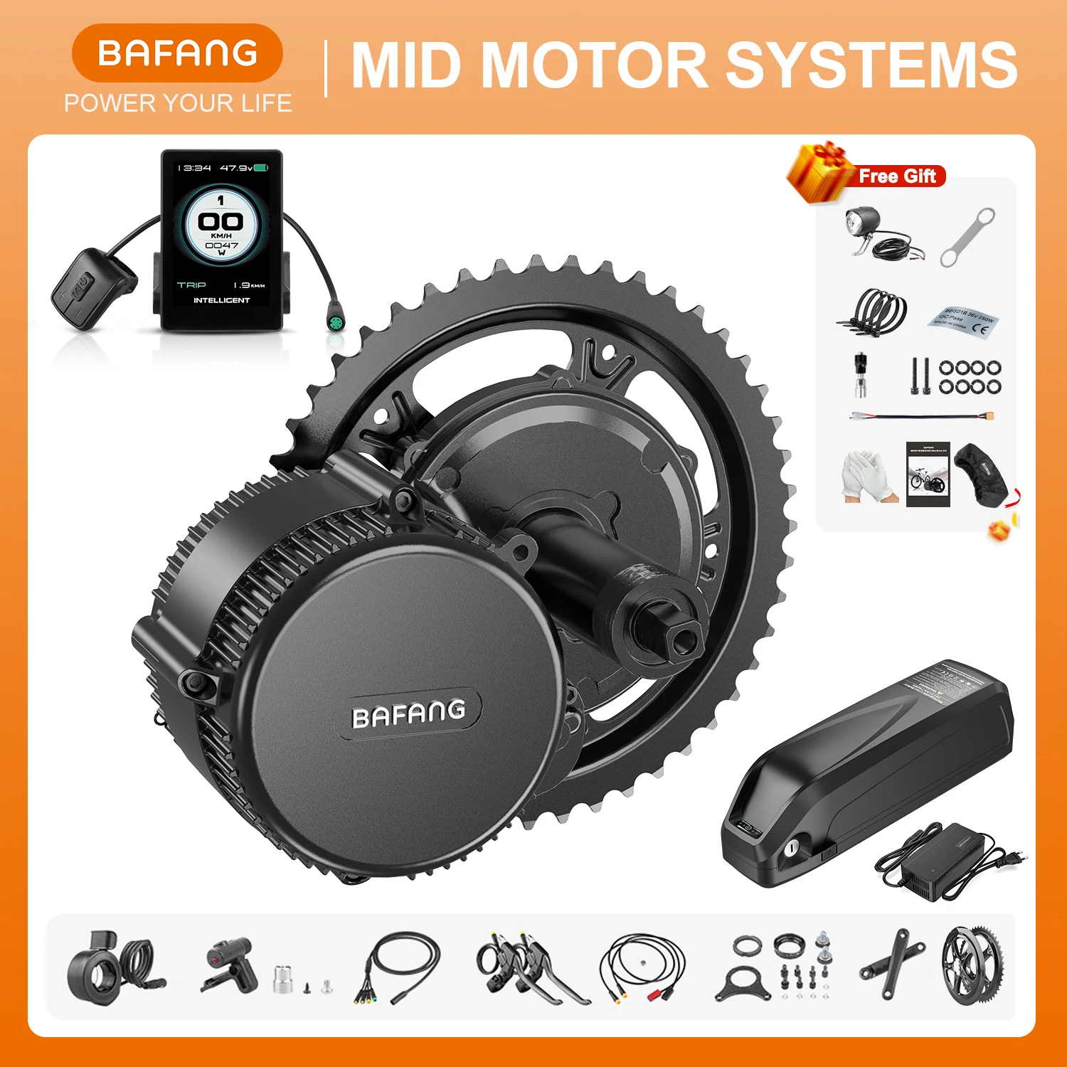 Bafang 250W 350W 500W Kit Motore 36V Mid Drive Kit Di Conversione Bici Elettrica Bbs01B Bbs02B Motore Ebike Hailong Batteria Al Litio