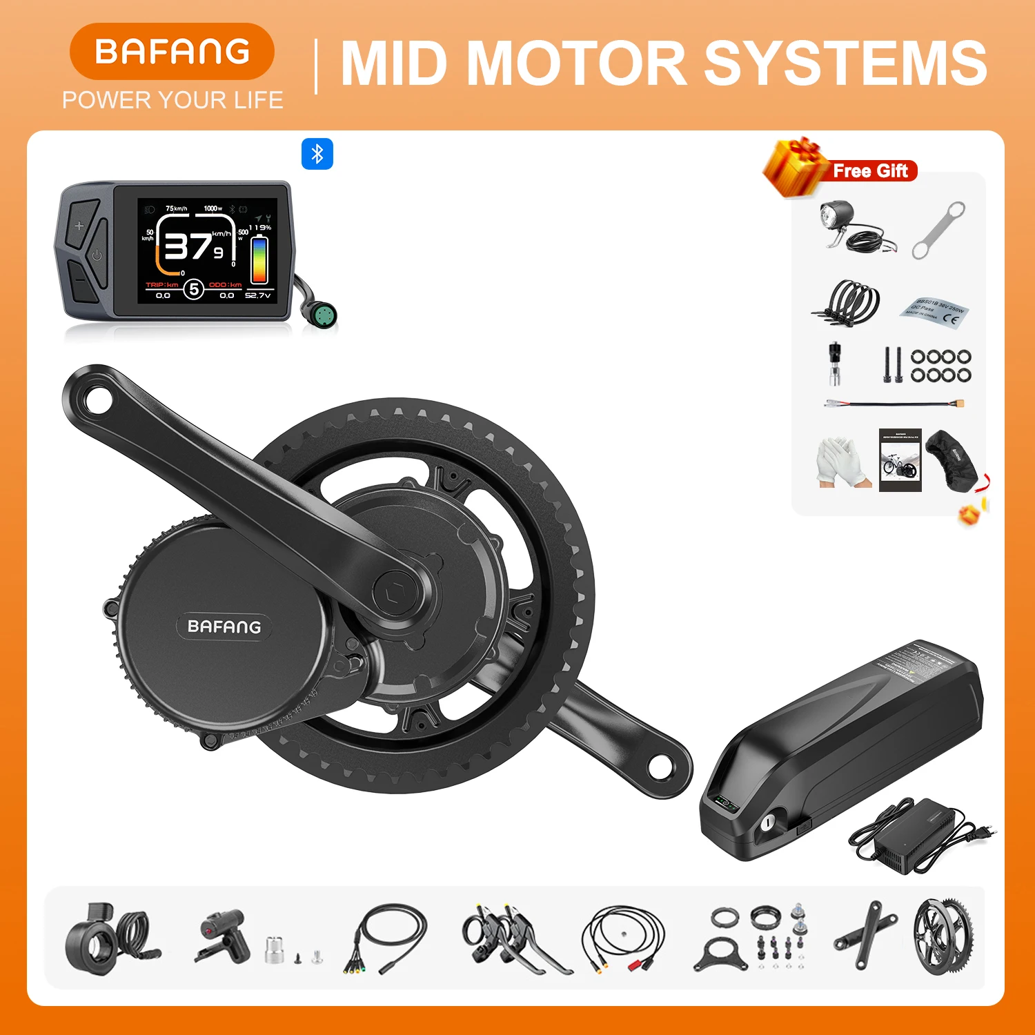Bafang 250W 350W 500W Kit Motore 36V Mid Drive Kit Di Conversione Bici Elettrica Bbs01B Bbs02B Motore Ebike 15Ah 25Ah Batteria Per Bicicletta