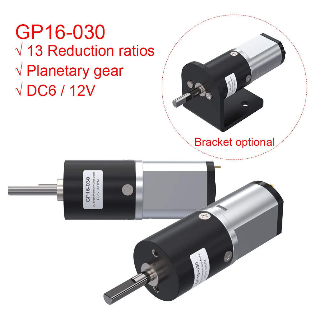 Gp16 030 6V 12V (3V) 1.8W Dc Brush Epicicloidale Micro Motore 10 20 30 40 50 90 150 200 500 750 2500Rpm Coppia Elevata Full Metal
