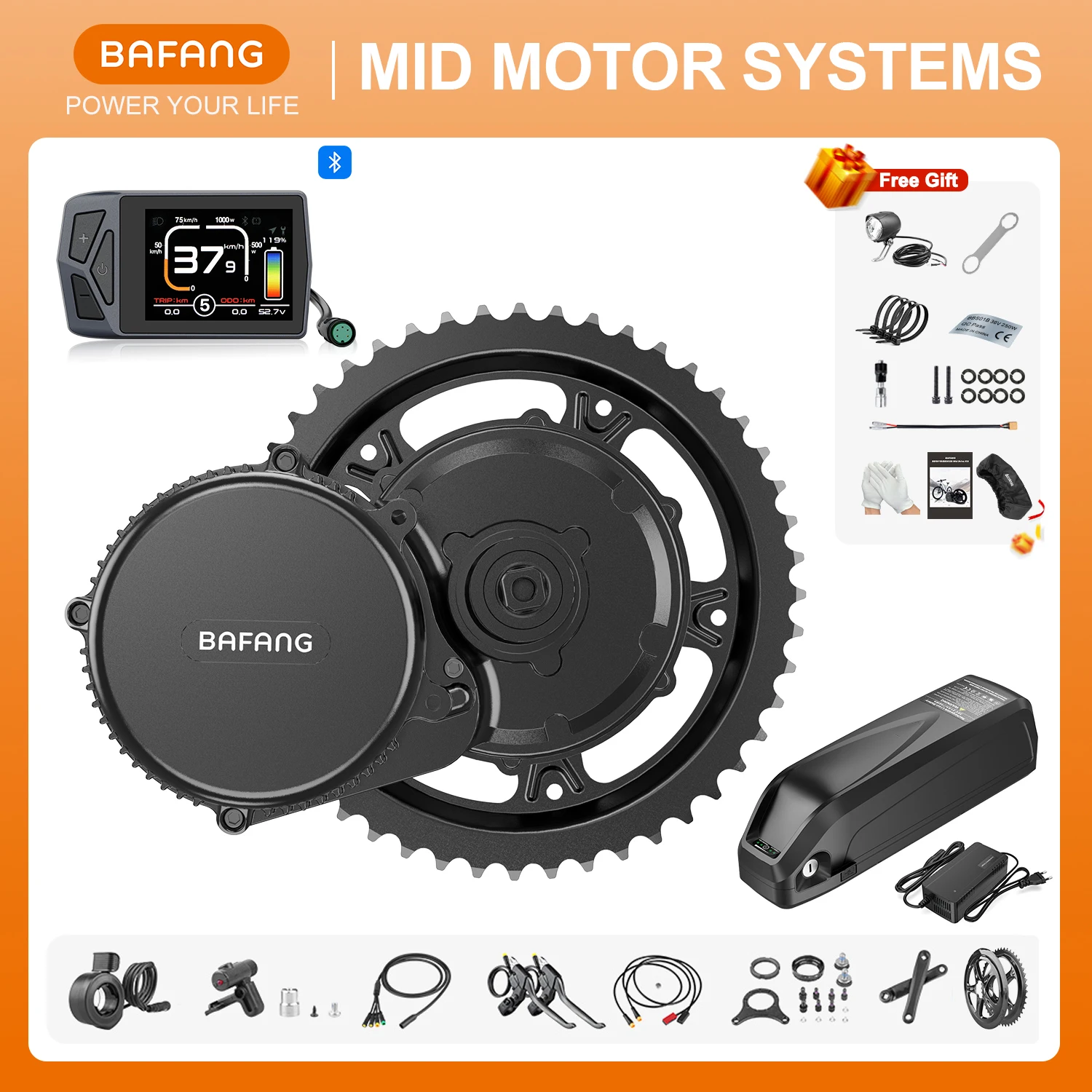 Bafang 250W 500W 350W Kit Motore Mid Drive Kit Di Conversione Bici Elettrica Motore Ebike 36V 20Ah 25Ah Hailong Batteria 4A Caricabatterie