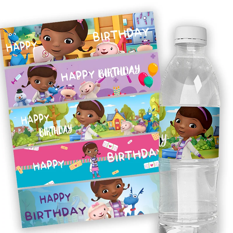 24Pcs Custom Disney Doc Mcstuffins Tema Kids Party Baby Shower Adesivi Per Bottiglie D'Acqua Etichette Forniture Per Decorazioni Per Feste Di Complean