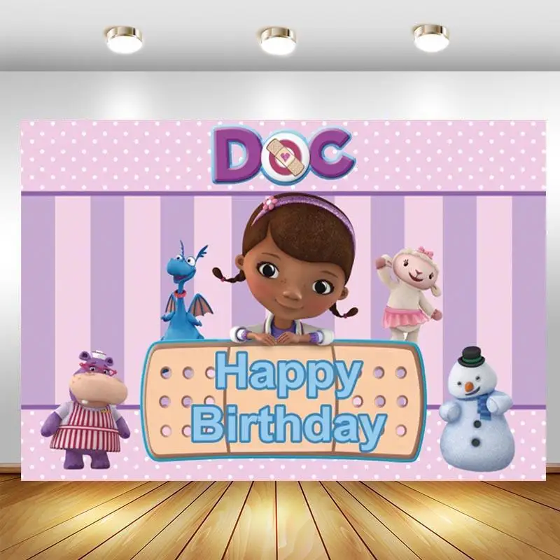 Doc Mcstuffins Sfondo Baby Shower Neonato Happy Birthday Party Fotografia Sfondo Photo Studio Puntelli Decorazione Banner