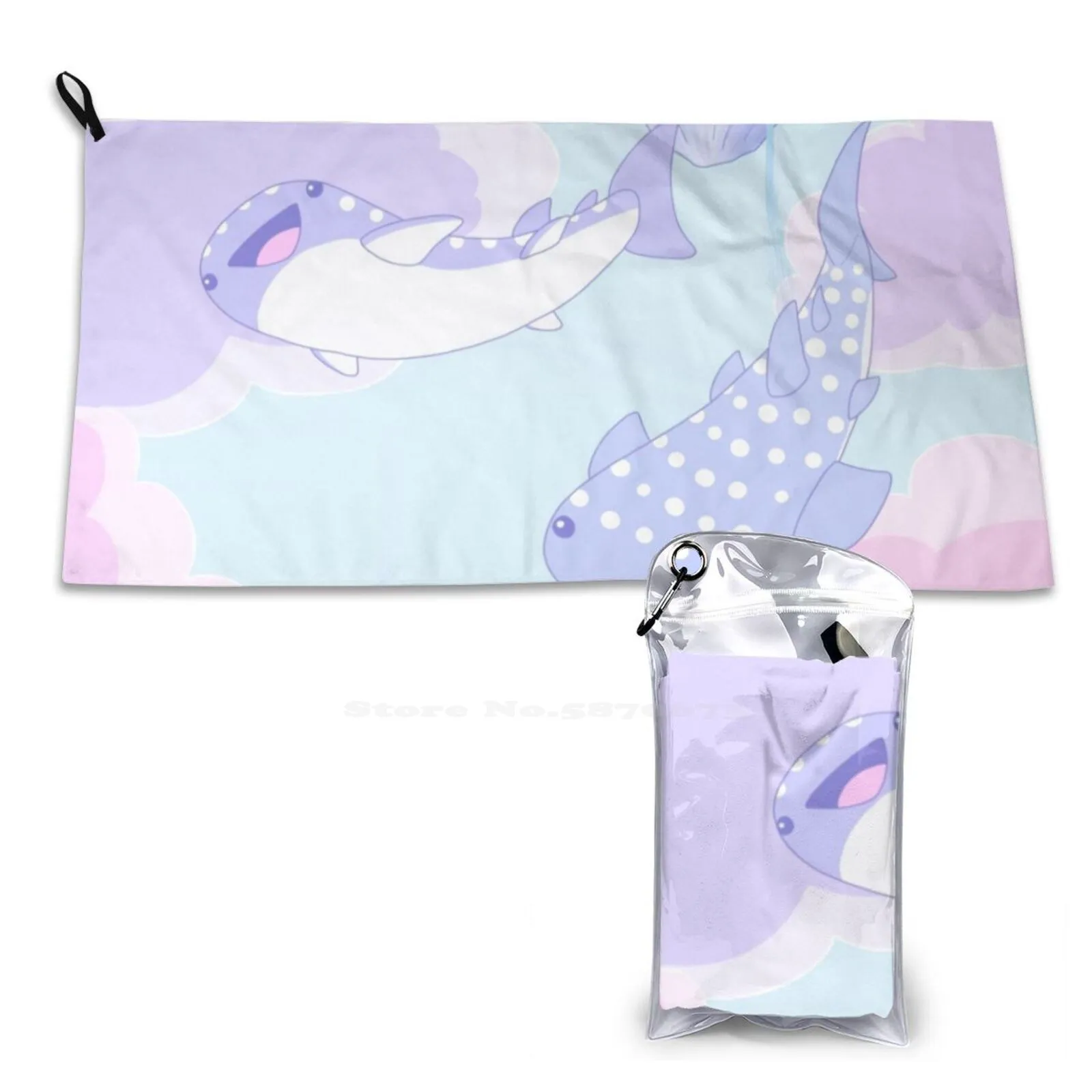 Flying Whale Shark Asciugamano Da Bagno Morbido E Confortevole Outdoor Ocean Whale Shark Magic Pink Purple Blue Pastel Cute Kawaii Sea Creature