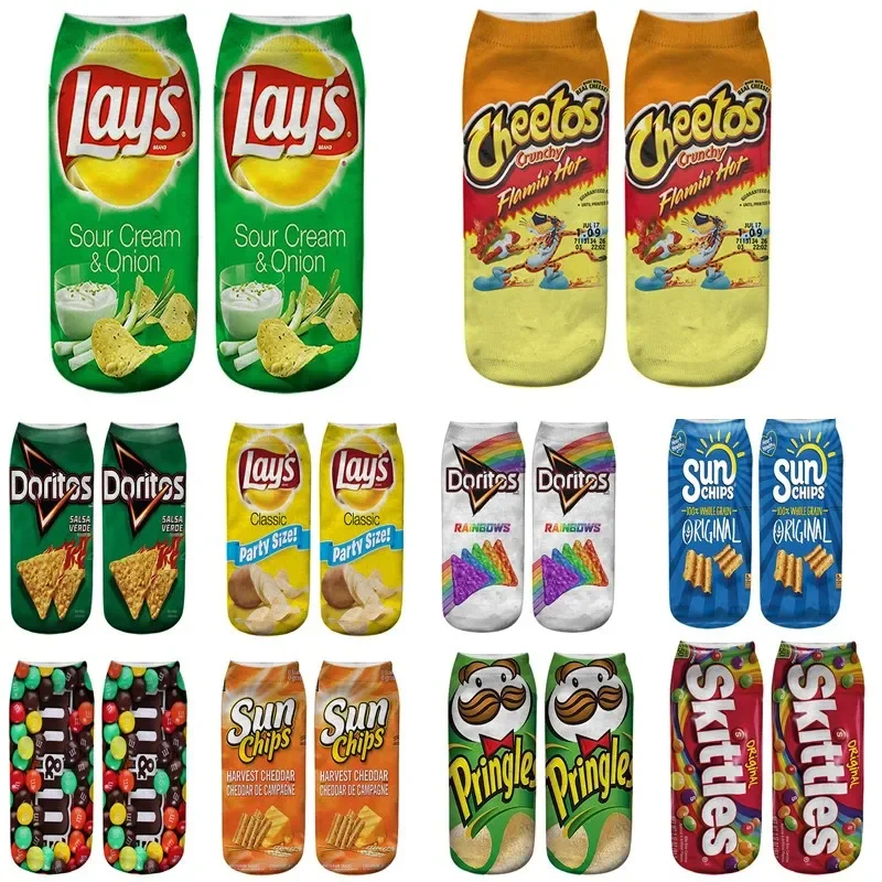 New Funny Cartoon Foods Low Ankle 3D Stampato Patatine Fritte Calzini Corti In Cotone Per Donna Uomo Estate Primavera Dropship