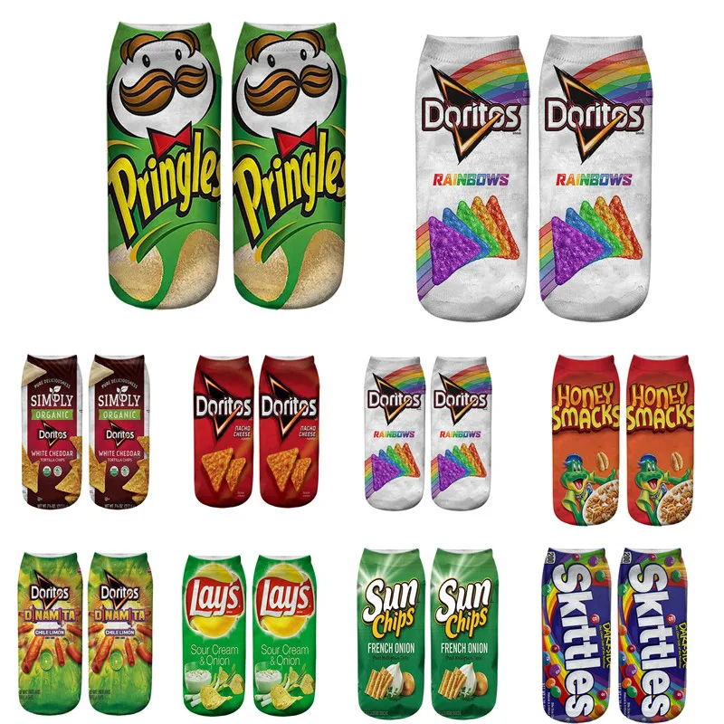 New Funny Cartoon Foods Low Ankle 3D Printed Potato Chips Fries Short Socks For Women Men Summer Spring Dropship