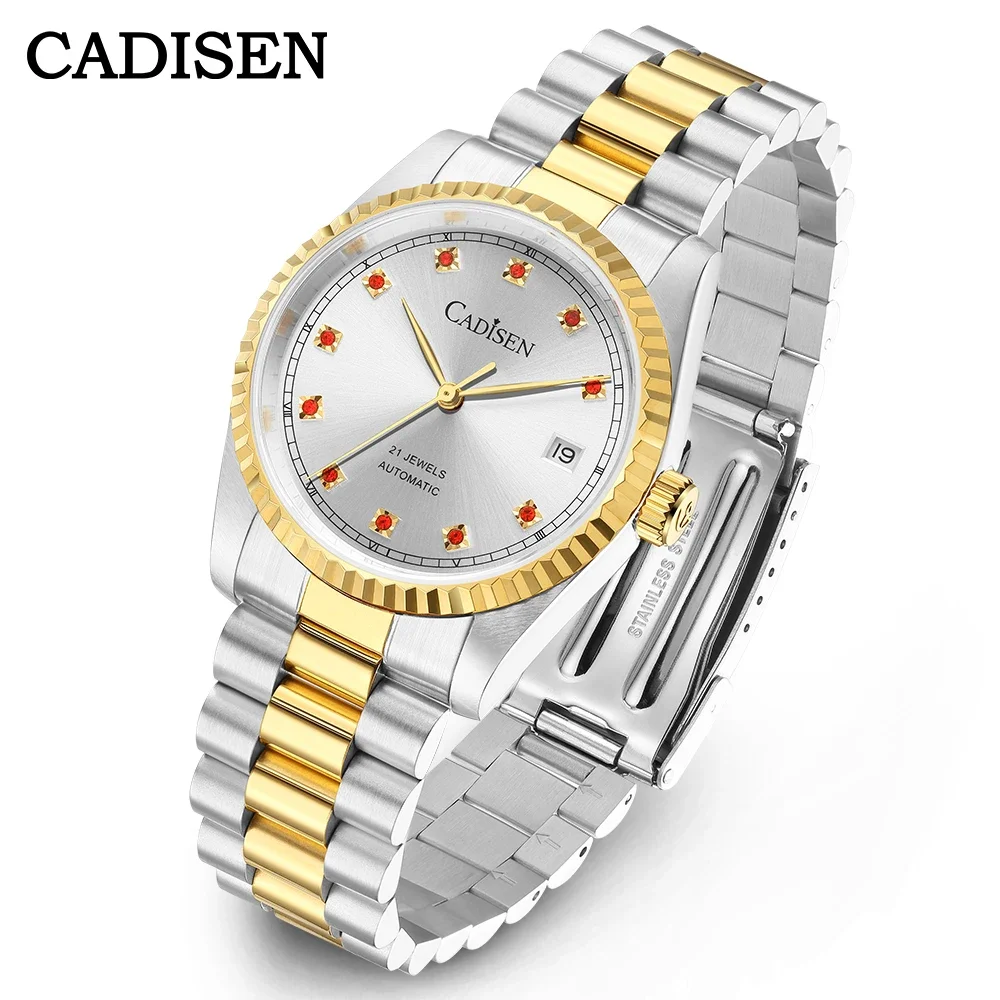 Orologio Cadisen Per Uomo Giappone 8215 Movimento Automatico Zaffiro Meccanico In Acciaio Inossidabile Orologio Dorato Di Lusso Relogio Masculino
