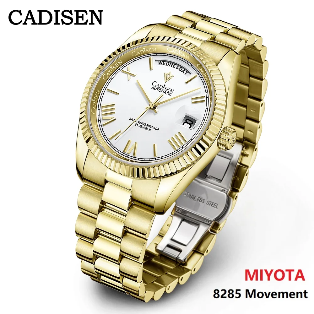 Cadisen New Gold Watch Men Automatic Mechanical Top Brand Luxury Watch Business Waterproof Miyota 8285 Movement Orologio Da Polso Da Uomo