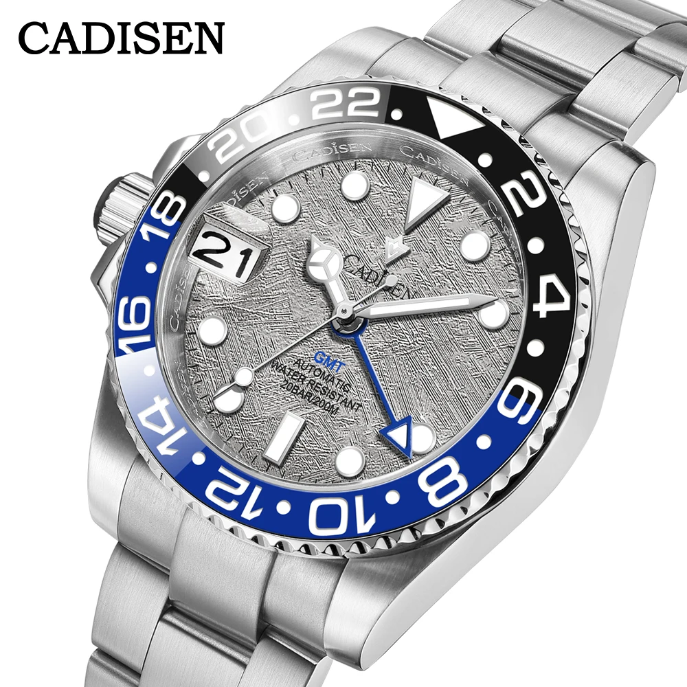 Cadisen Quadrante Meteorite Sinistro Gmt Orologi Da Uomo Orologio Meccanico Automatico Per Uomo 2023 Nuovo Orologio Impermeabile Nh34A Movt 200M