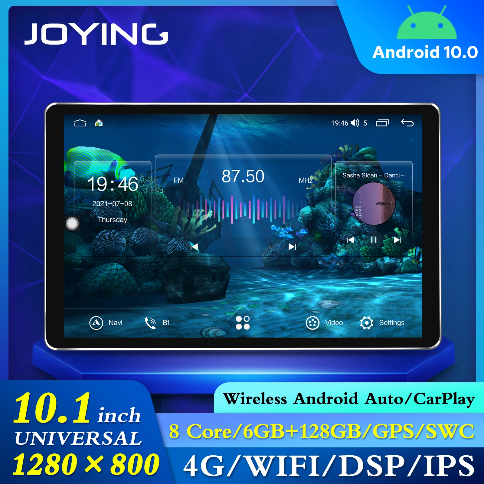 Joying 1 Din Android Autoradio Gps Bluetooth Audio Stereo Wifi Usb Auto Autoradio 6Gb 128Gb Unità Principale Universale Da 10.1 Pollici Carplay