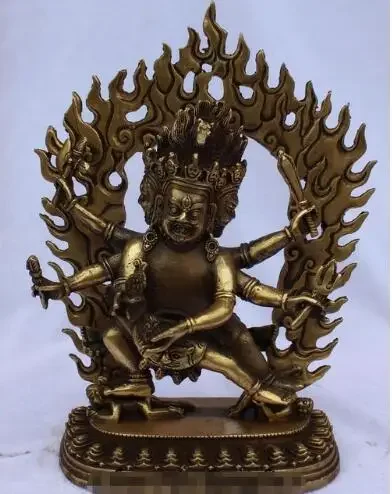 10 "China Buddismo Stand Lotus 6 Hand Mahakala Wraith Deity Budda Statue